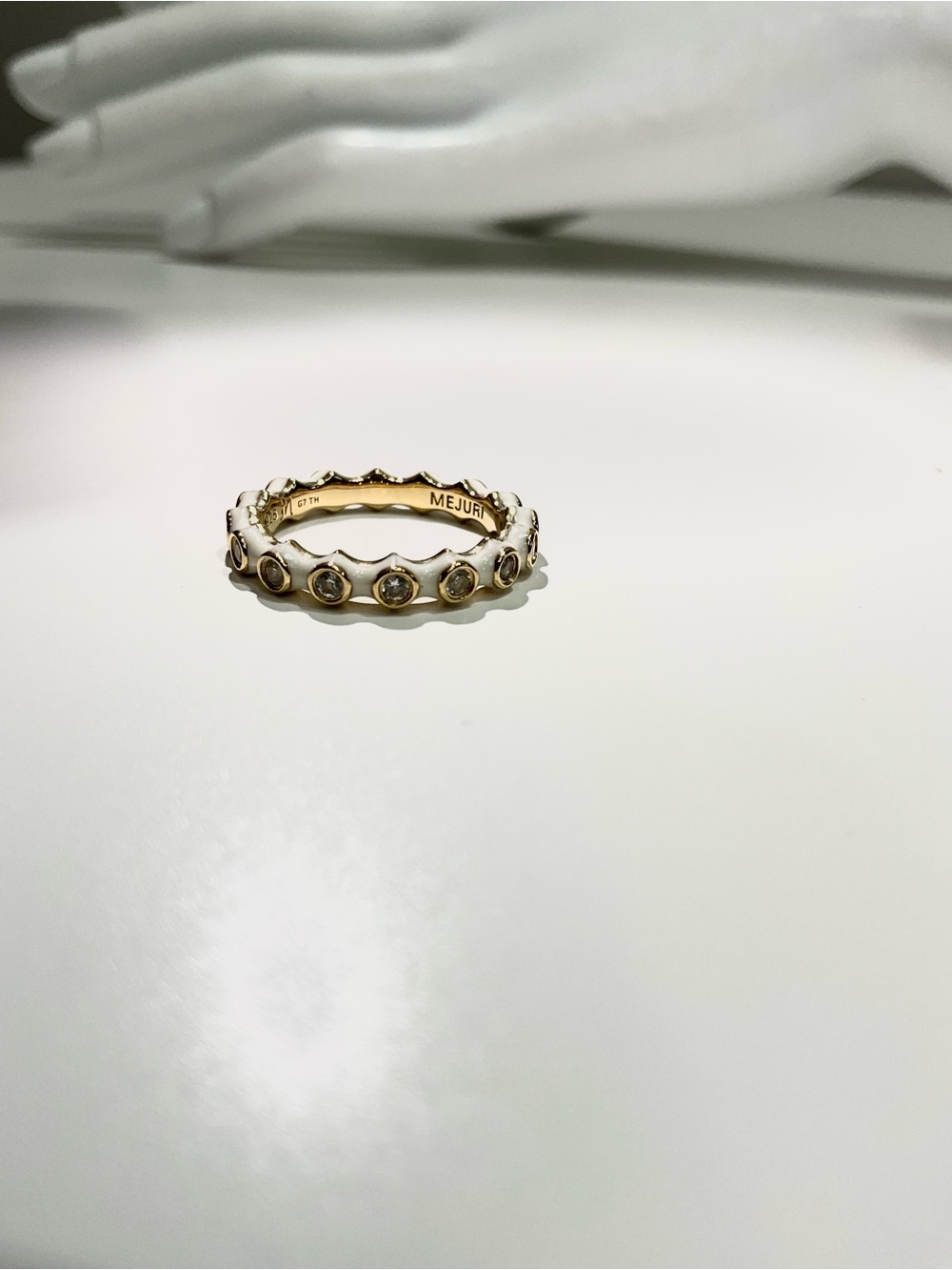 MEJURI 925 Cream Enamel Charlotte Stacker Ring Gold Vermeil Size 5.25” - Picture 7 of 7